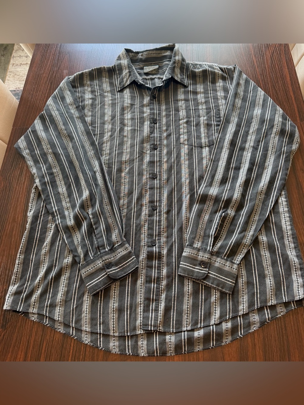 Playboy Mens Vintage Black Grey Stripe Button Shirt Made in Korea As-Is Size XL